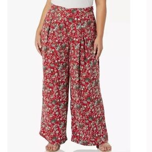 NWT Women’s Making The Cut Red Floral Wide Leg Women's Boho Flowy Pants Small